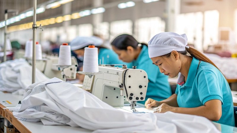 Custom T-shirts manufacturing process close-up