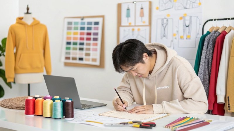 Designer sketching custom clothing designs
