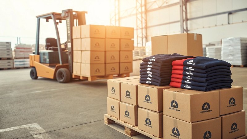 Bulk shipment of custom apparel ready for delivery