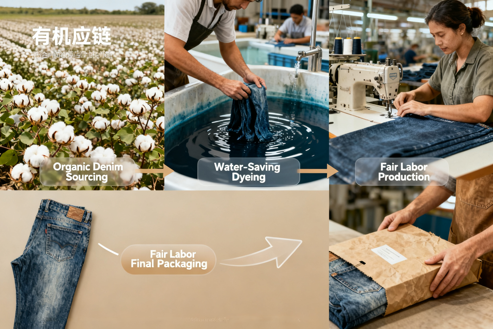   Ethical jeans manufacturer supply chain from organic denim sourcing to finished product