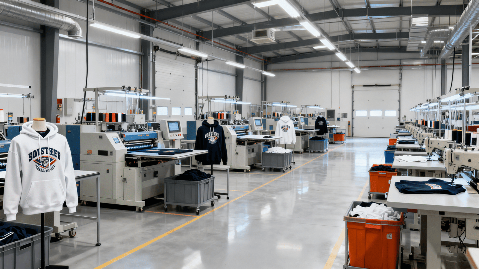 OEM hoodie manufacturing facility with modern