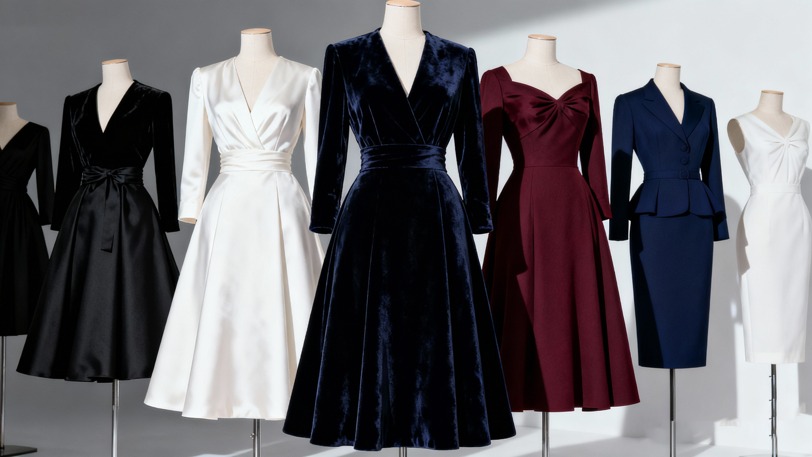 Collage of dresses from global manufacturers 2025 - sustainable casual styles, premium evening gowns, and artisanal designs