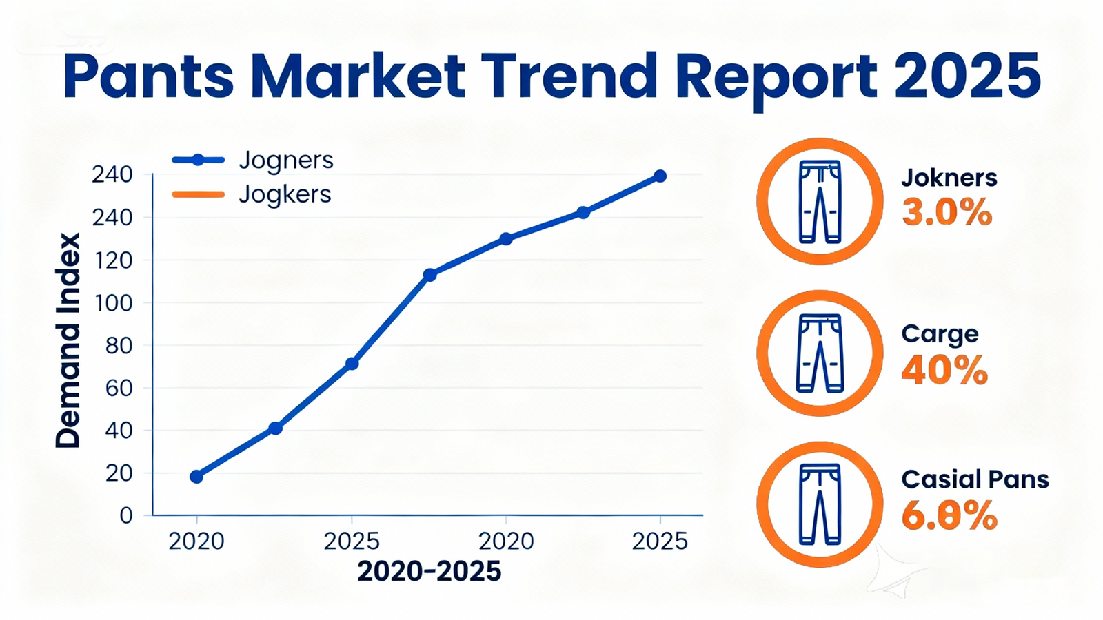 A 2025 apparel trend chart showing rising demand for joggers and cargo pants.